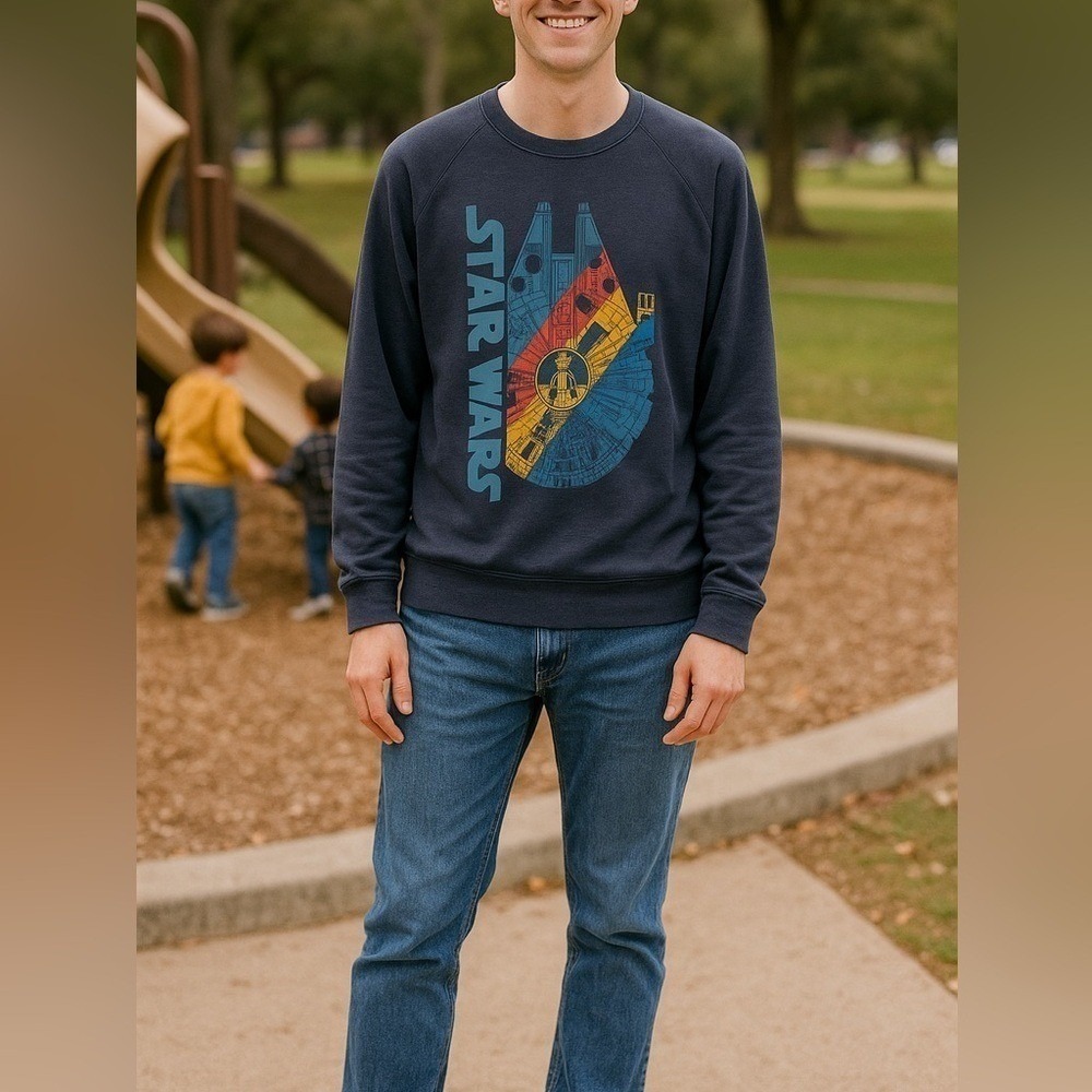 Star Wars Men's Blue Star Wars Millennium Falcon Rainbow Sweatshirt
